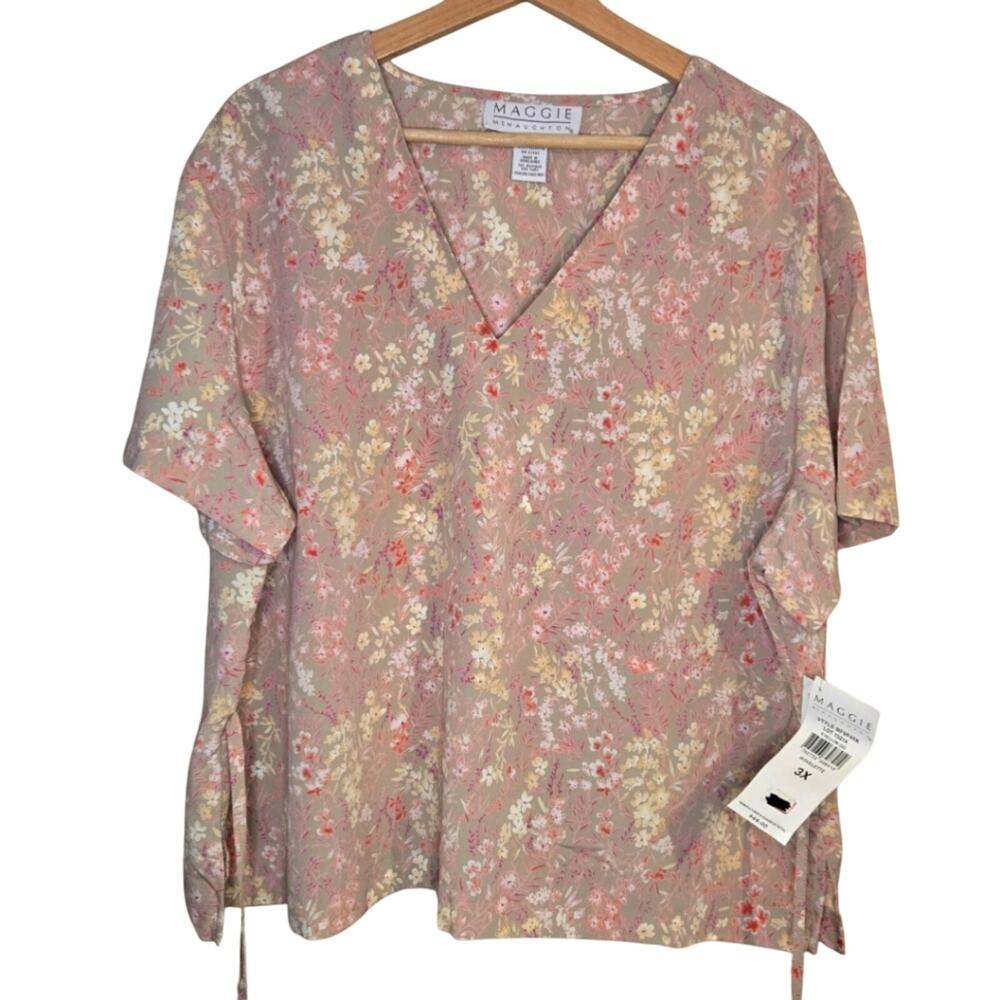NWT Maggie McNaughton 3X Pink Floral Top with Tie Back Detail [0090]
